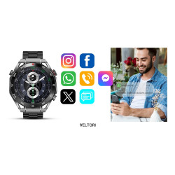 Smartwatch VELTORI VT100-1 with Black Silicone Strap and Black Eco Leather Strap / black
