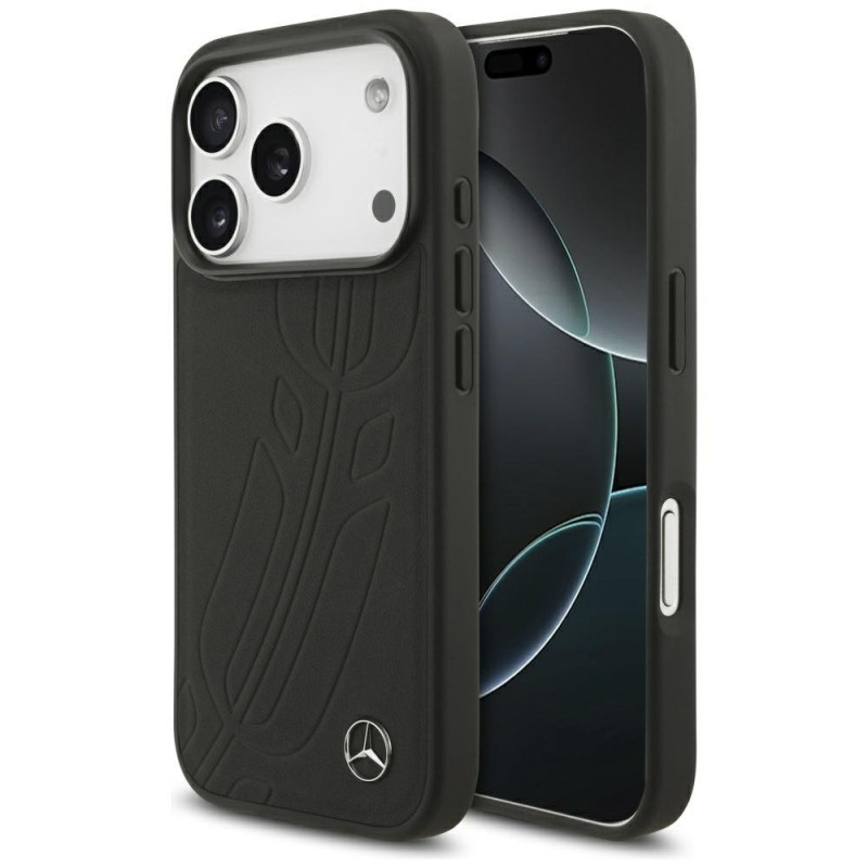 Mercedes Leather Large Laurel Leave MagSafe Case for Apple iPhone 17 Pro