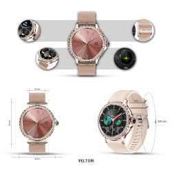 VELTORI Smartwatch VT320-1 with Gold Bracelet + Pink Silicone Strap / gold