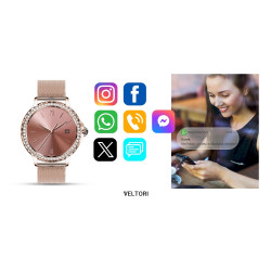 VELTORI Smartwatch VT320-1 with Gold Bracelet + Pink Silicone Strap / gold