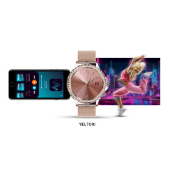 VELTORI Smartwatch VT320-1 with Gold Bracelet + Pink Silicone Strap / gold