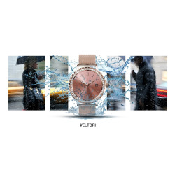 VELTORI Smartwatch VT320-1 with Gold Bracelet + Pink Silicone Strap / gold