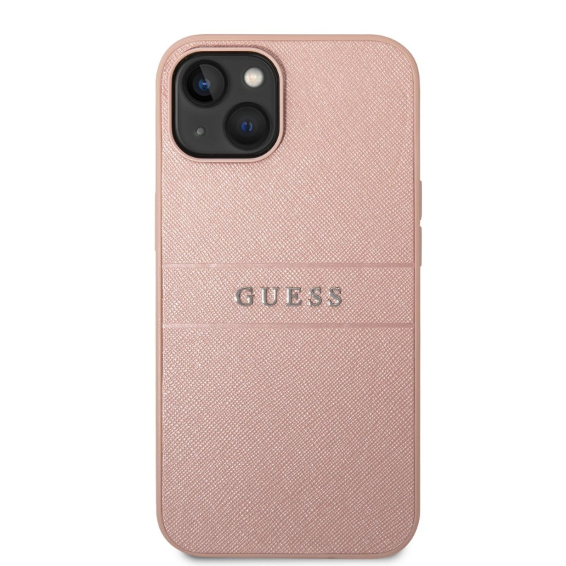 Guess PU Leather Saffiano Case for iPhone 14 Plus / Pink