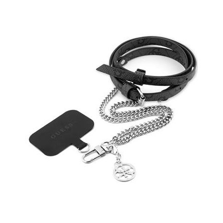 Guess Crossbody Strap PU 4G Chain with Charm Silver/Black