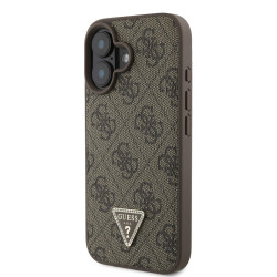 Guess PU 4G Strass Triangle Metal Logo Case + Crossbody Strap for iPhone 16 / Brown