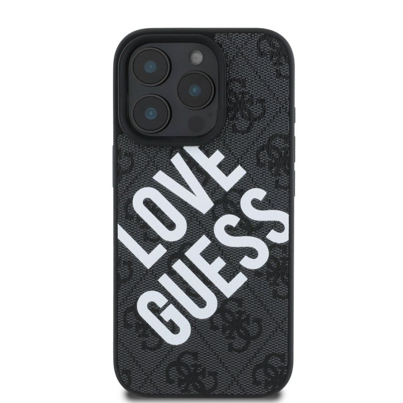 Guess PU Leather 4G Big Love Logo MagSafe Case for iPhone 16 Pro / Black