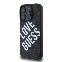 Guess PU Leather 4G Big Love Logo MagSafe Case for iPhone 16 Pro / Black