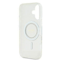 Guess IML Rhinestones Ring MagSafe Case for iPhone 16 / White