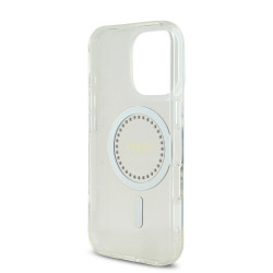 Guess IML Rhinestones Ring MagSafe Case for iPhone 16 Pro / White
