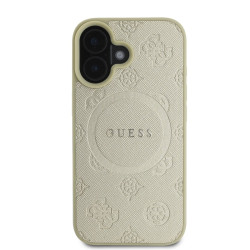 Guess Saffiano Peony Stamp MagSafe Case for iPhone 16 / Gold