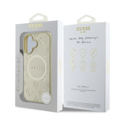 Guess Saffiano Peony Stamp MagSafe Case for iPhone 16 / Gold