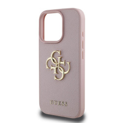 Guess PU Grained 4G Metal Logo Case for iPhone 15 Pro / Pink