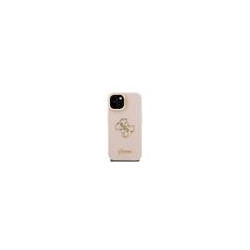 Guess PU Grained 4G Logo Stand Camera Frame Case for iPhone 15 / Pink