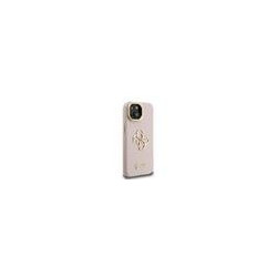 Guess PU Grained 4G Logo Stand Camera Frame Case for iPhone 15 / Pink