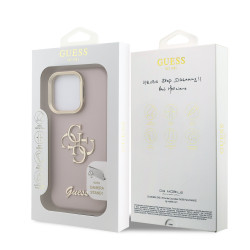 Guess PU Grained 4G Logo Stand Camera Frame Case for iPhone 15 Pro / Pink