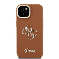 Guess PU Grained 4G Logo Stand Camera Frame Case for iPhone 13 / Brown