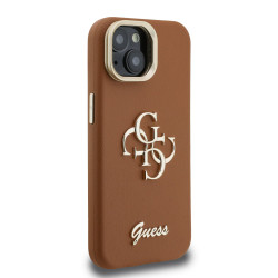 Guess PU Grained 4G Logo Stand Camera Frame Case for iPhone 13 / Brown