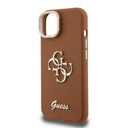 Guess PU Grained 4G Logo Stand Camera Frame Case for iPhone 14 / Brown