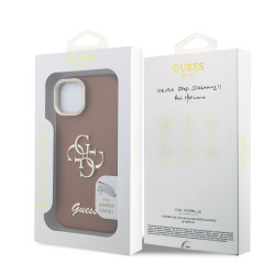 Guess PU Grained 4G Logo Stand Camera Frame Case for iPhone 14 / Brown