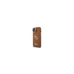Guess PU Grained 4G Logo Stand Camera Frame Case for iPhone 14 / Brown