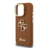 Guess PU Grained 4G Logo Stand Camera Frame Case for iPhone 15 Pro / Brown