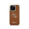 Guess PU Grained 4G Logo Stand Camera Frame Case for iPhone 15 Pro / Brown