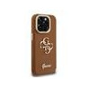Guess PU Grained 4G Logo Stand Camera Frame Case for iPhone 15 Pro / Brown