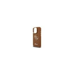 Guess PU Grained 4G Logo Stand Camera Frame Case for iPhone 15 Pro / Brown
