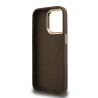 Guess PU 4G Metal Logo Stand Camera Frame Case for iPhone 15 Pro / Brown