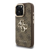 Guess PU 4G Metal Logo Stand Camera Frame Case for iPhone 15 Pro Max / Brown