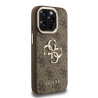 Guess PU 4G Metal Logo Stand Camera Frame Case for iPhone 15 Pro Max / Brown