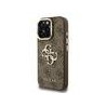 Guess PU 4G Metal Logo Stand Camera Frame Case for iPhone 15 Pro Max / Brown