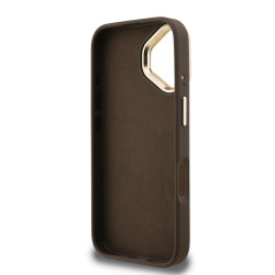 Guess PU 4G Metal Logo Stand Camera Frame Case for iPhone 16 / Brown