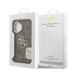 Guess PU 4G Metal Logo Stand Camera Frame Case for iPhone 16 / Brown