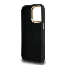 Guess PU 4G Metal Logo Stand Camera Frame Case for iPhone 15 Pro / Black