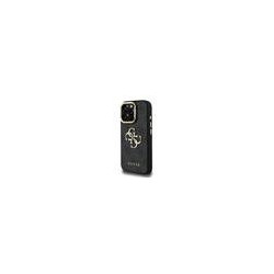 Guess PU 4G Metal Logo Stand Camera Frame Case for iPhone 15 Pro / Black