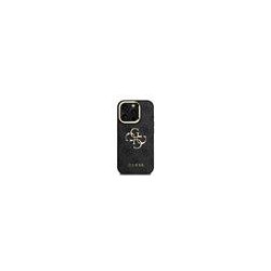 Guess PU 4G Metal Logo Stand Camera Frame Case for iPhone 15 Pro / Black