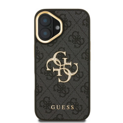 Guess PU 4G Metal Logo Stand Camera Frame Case for iPhone 16 / Black