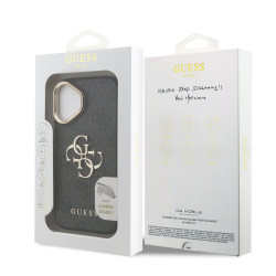 Guess PU 4G Metal Logo Stand Camera Frame Case for iPhone 16 / Black