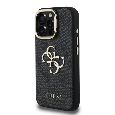 Guess PU 4G Metal Logo Stand Camera Frame Case for iPhone 16 Pro / Black