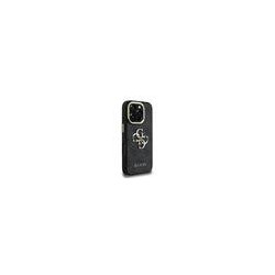 Guess PU 4G Metal Logo Stand Camera Frame Case for iPhone 16 Pro / Black