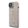 Guess PU 4G Metal Logo Stand Camera Frame Case for iPhone 15 / Pink