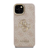 Guess PU 4G Metal Logo Stand Camera Frame Case for iPhone 15 / Pink