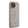 Guess PU 4G Metal Logo Stand Camera Frame Case for iPhone 15 / Pink