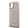 Guess PU 4G Metal Logo Stand Camera Frame Case for iPhone 15 / Pink