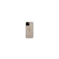 Guess PU 4G Metal Logo Stand Camera Frame Case for iPhone 15 / Pink