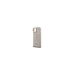 Guess PU 4G Metal Logo Stand Camera Frame Case for iPhone 15 / Pink