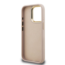 Guess PU 4G Metal Logo Stand Camera Frame Case for iPhone 15 Pro / Pink