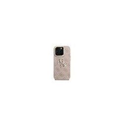 Guess PU 4G Metal Logo Stand Camera Frame Case for iPhone 15 Pro Max / Pink