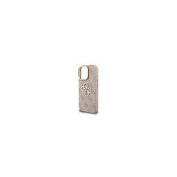 Guess PU 4G Metal Logo Stand Camera Frame Case for iPhone 15 Pro Max / Pink
